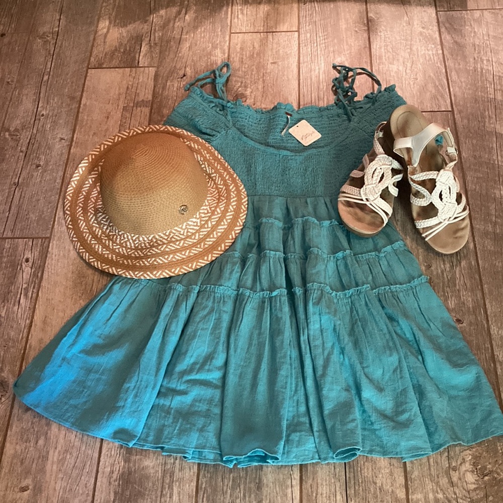 Free People Teal Tiered Mini Dress